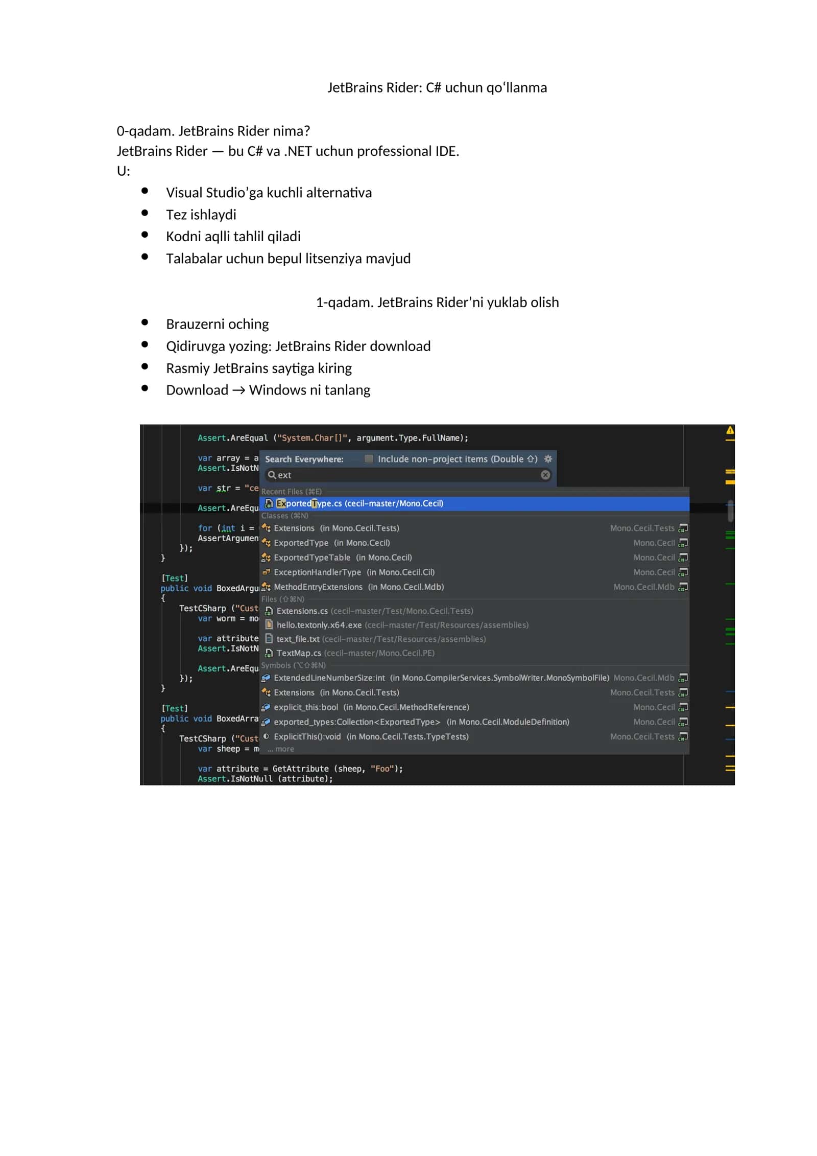 JetBrains Rider: C# uchun qo‘llanma 1