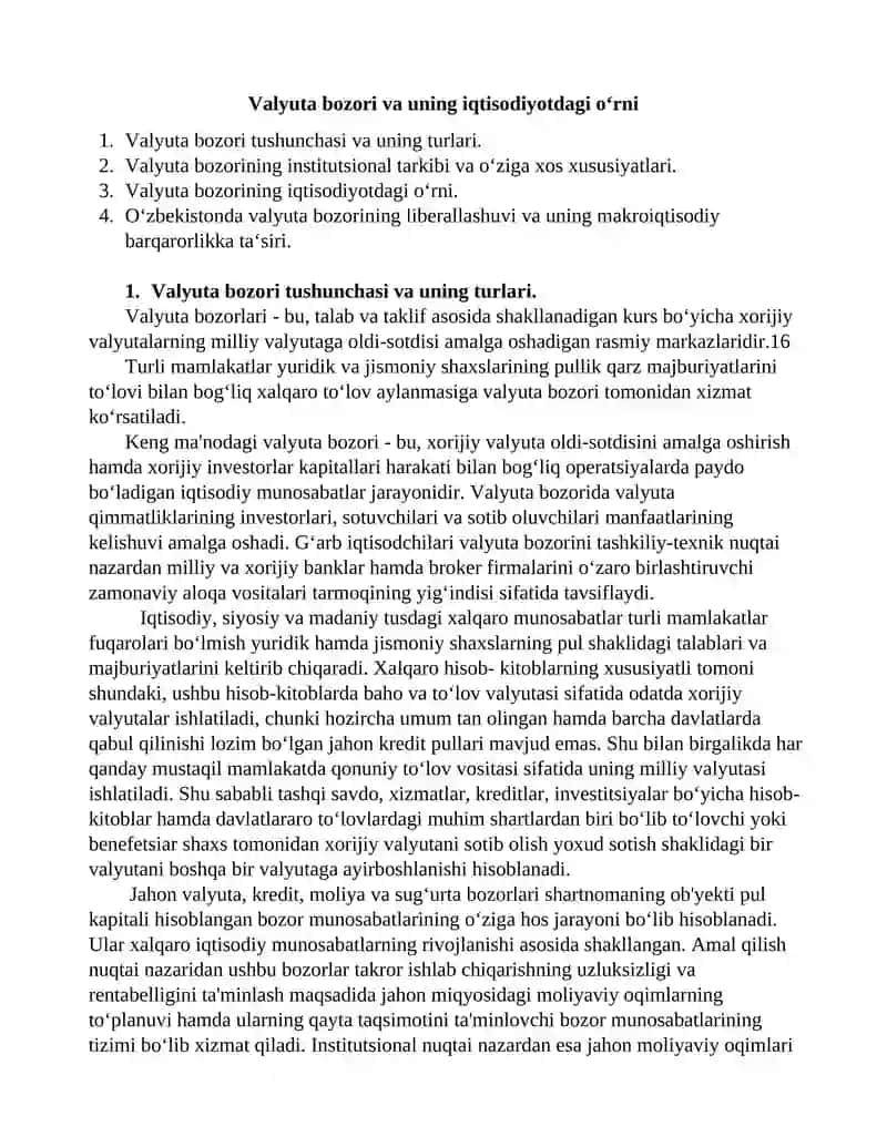 Valyuta bozori va uning iqtisodiyotdagi o‘rni