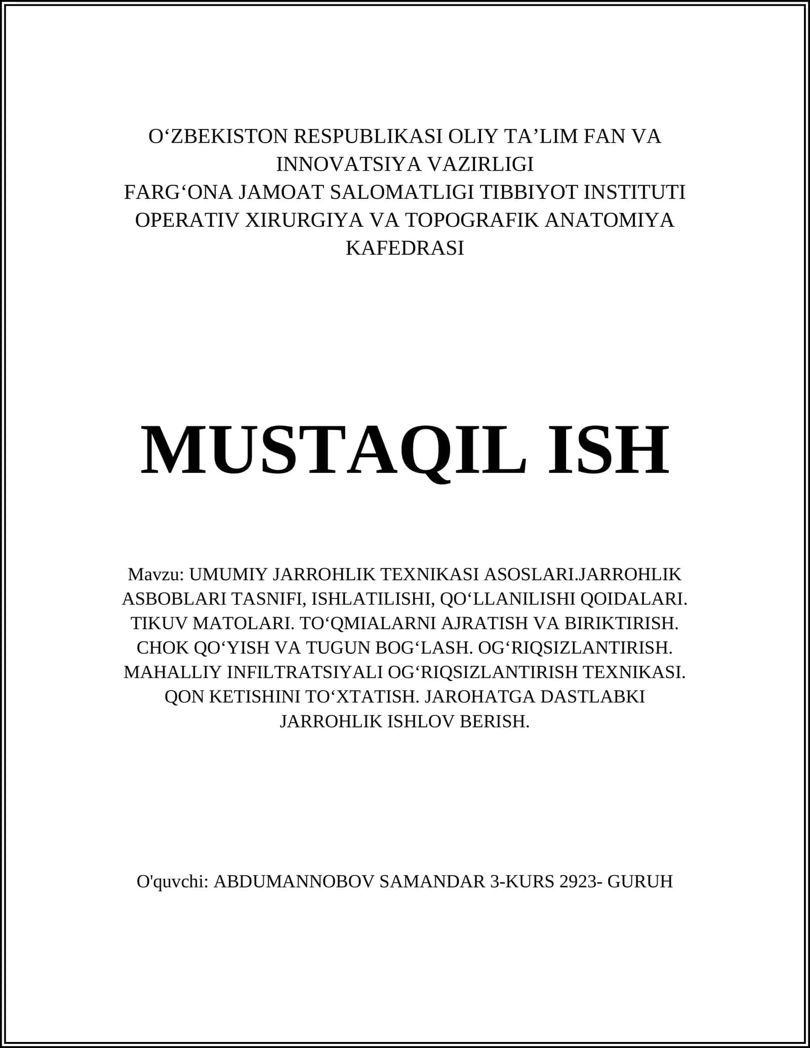 UMUMIY JARROHLIK TEXNIKASI ASOSLARI 1