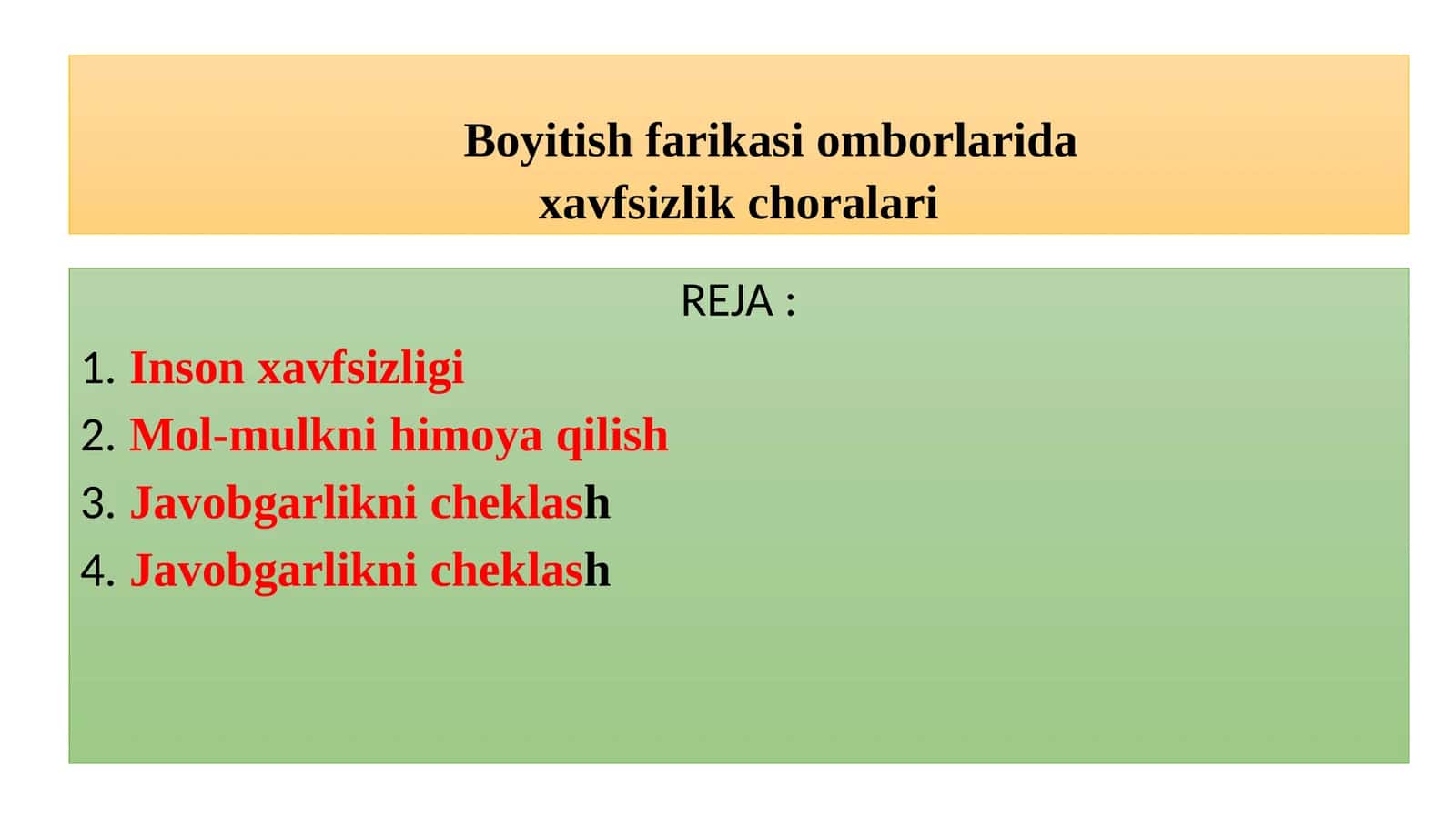 Boyitish fabrikasi omborlari xavfsizlik choralari 1