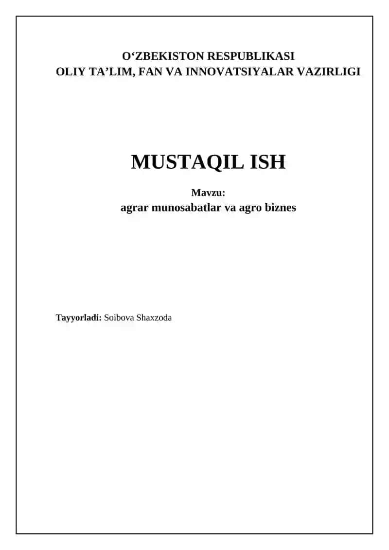 Agrar munosabatlar va agrobiznes