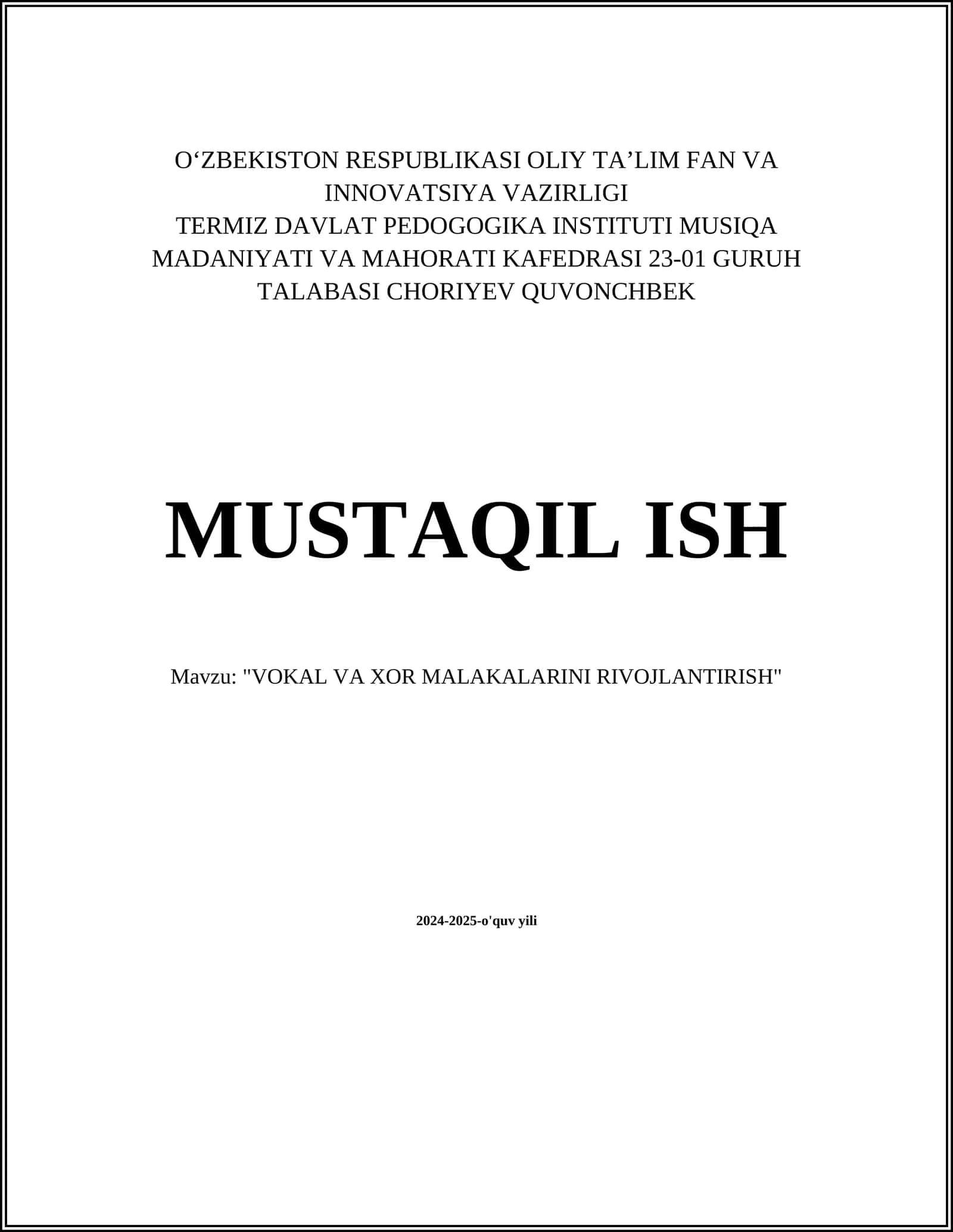 "VOKAL VA XOR MALAKALARINI RIVOJLANTIRISH" 1