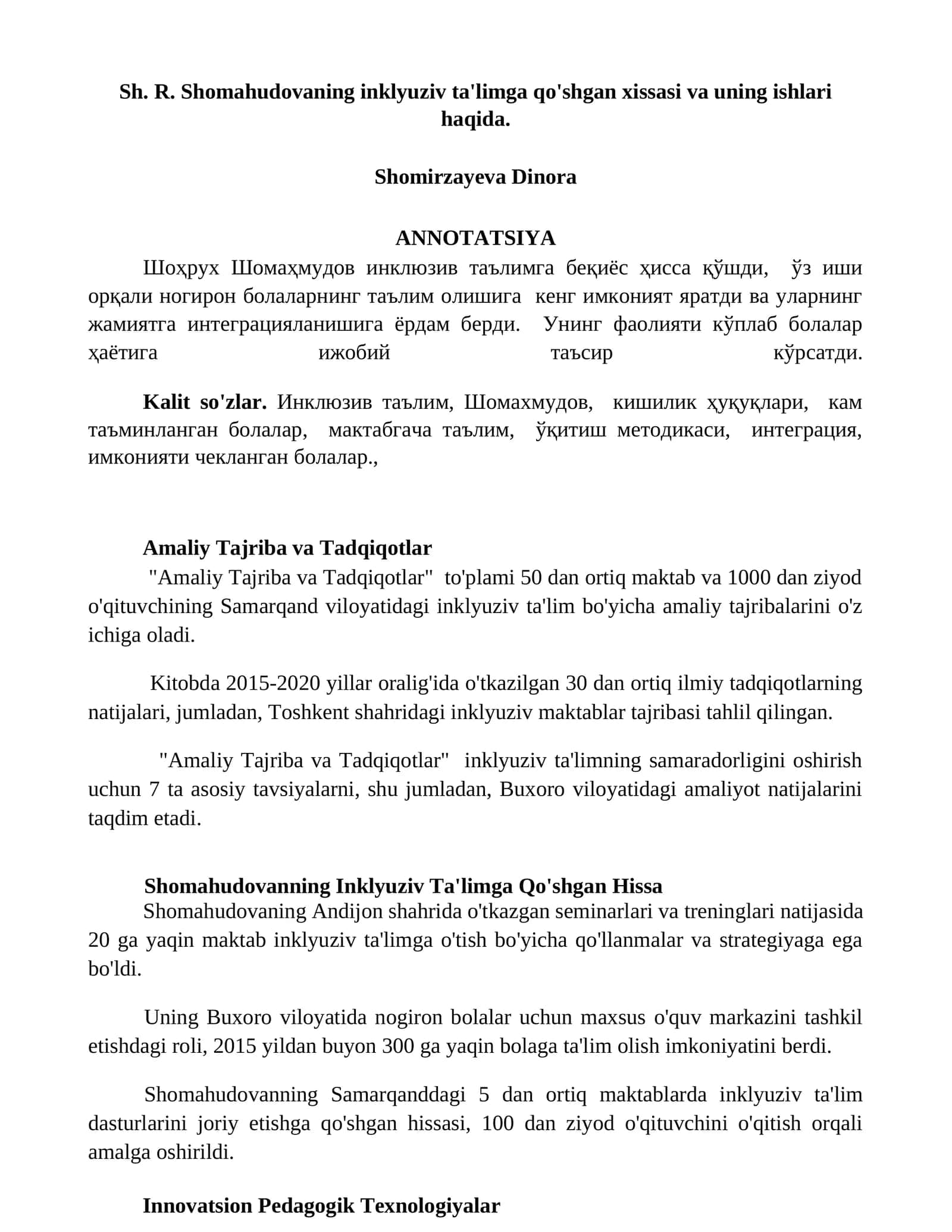Amaliy Tajriba va Tadqiqotlar 1