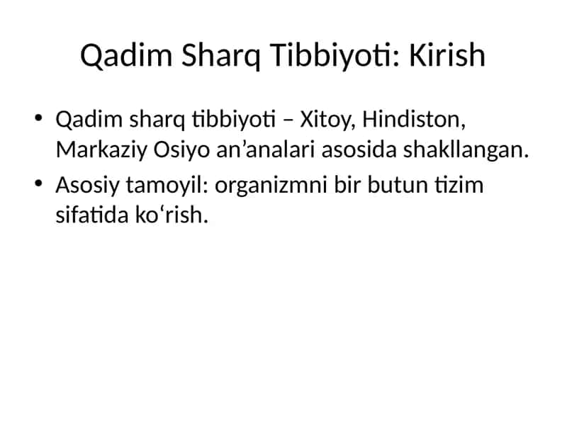 Qadim Sharq Tibbiyoti: Kirish 1