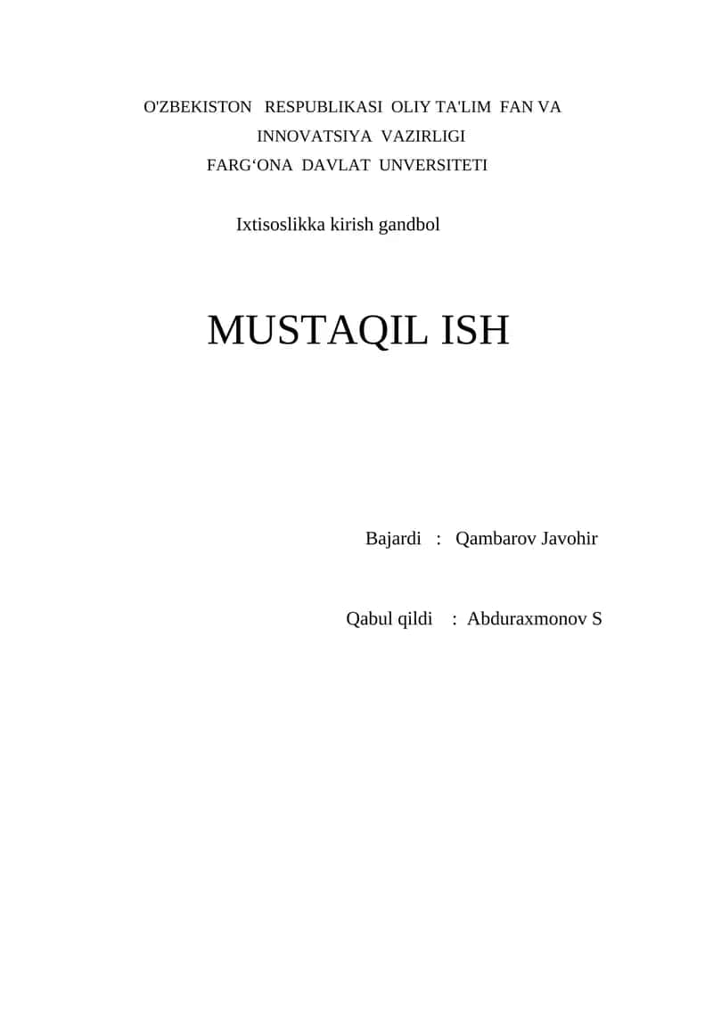 Ixtisoslikka kirish gandbol 1