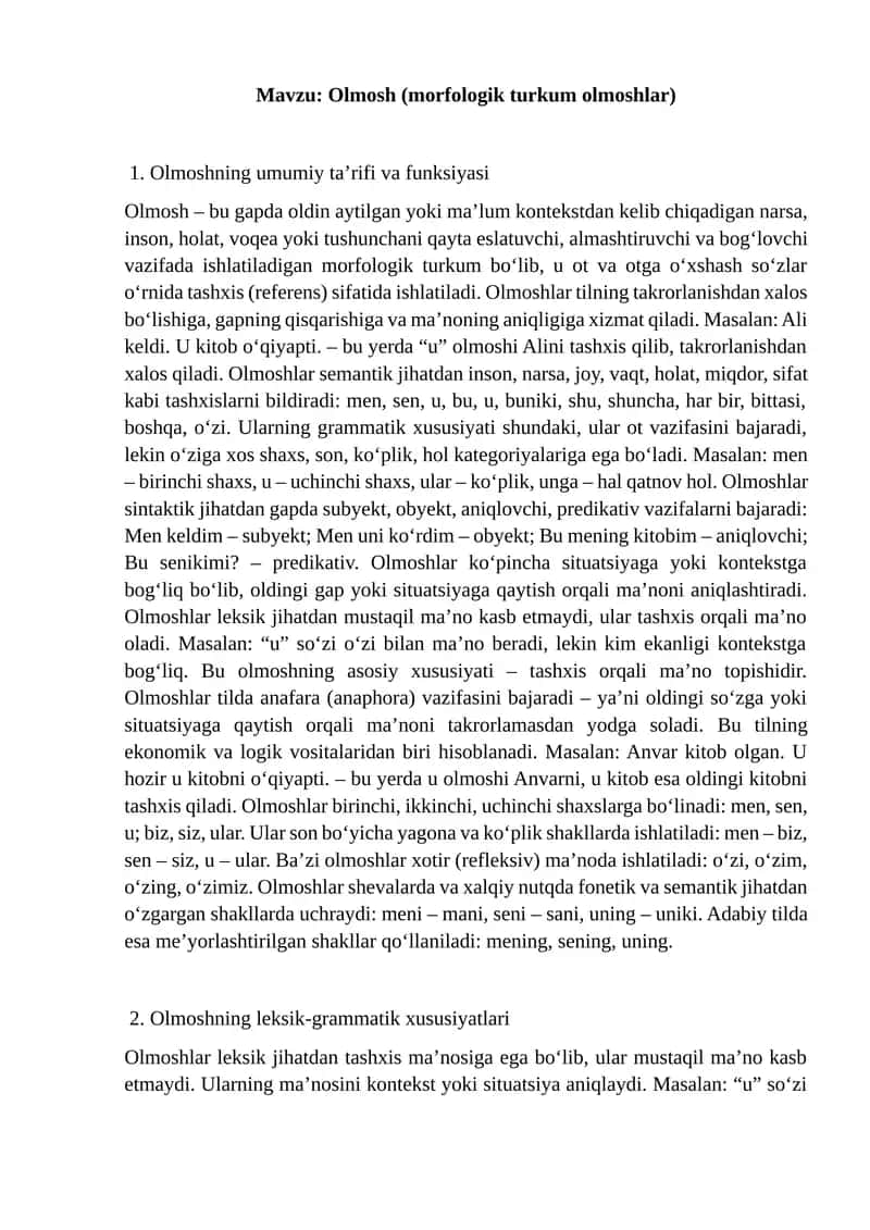 Olmosh (morfologik turkum olmoshlar) 1