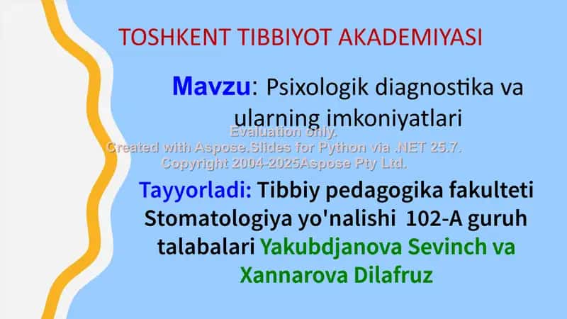 Psixologik diagnostika va ularning imkoniyatlari 1