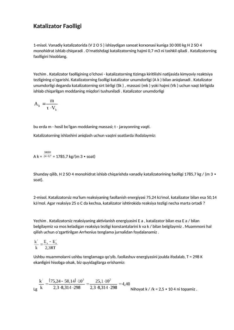 Katalizator Faolligi 1