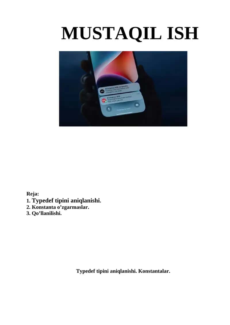 Typedef tipini aniqlanishi. Konstantalar. 1