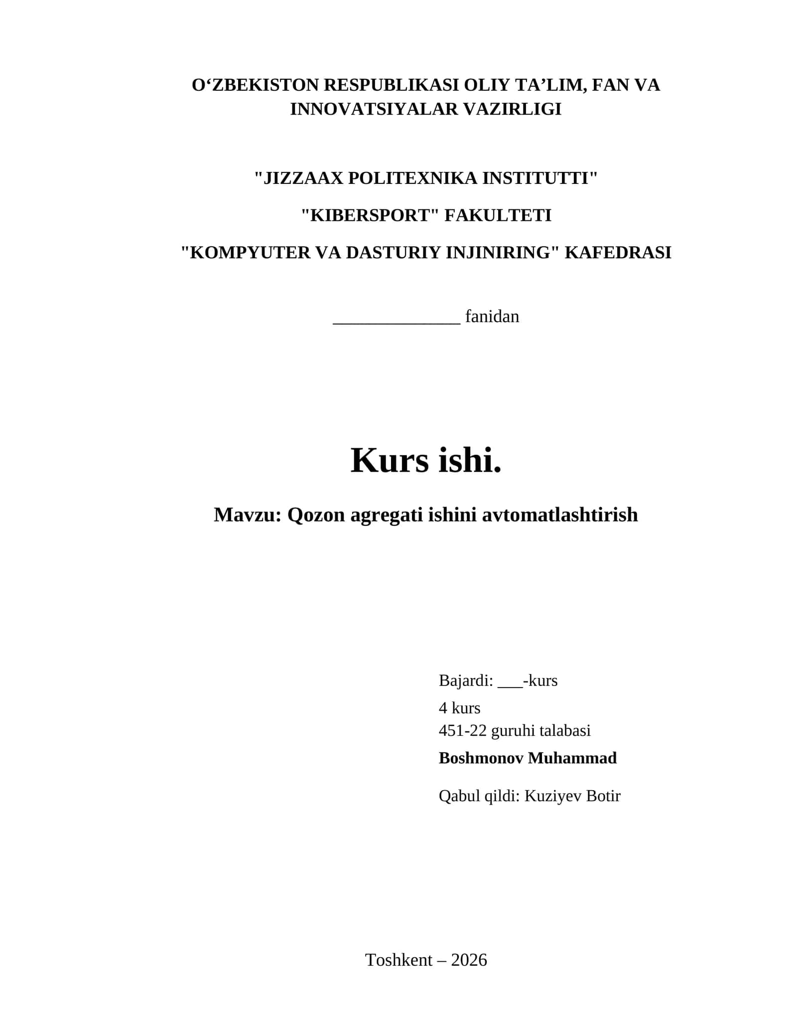 Qozon agregati ishini avtomatlashtirish 1