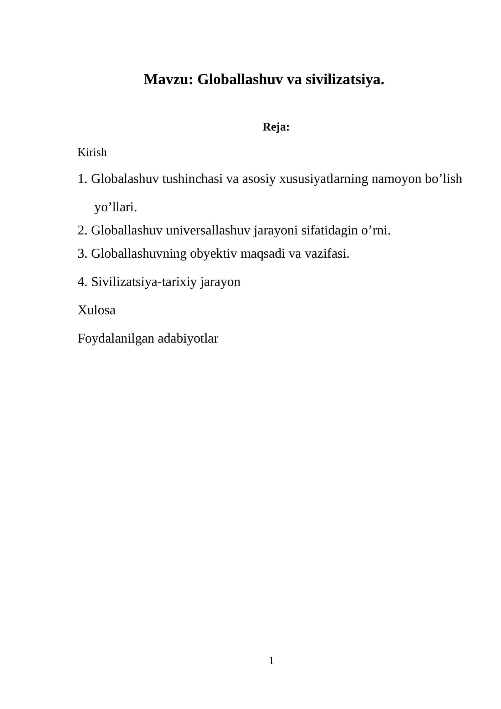 Globallashuv va sivilizatsiya 1