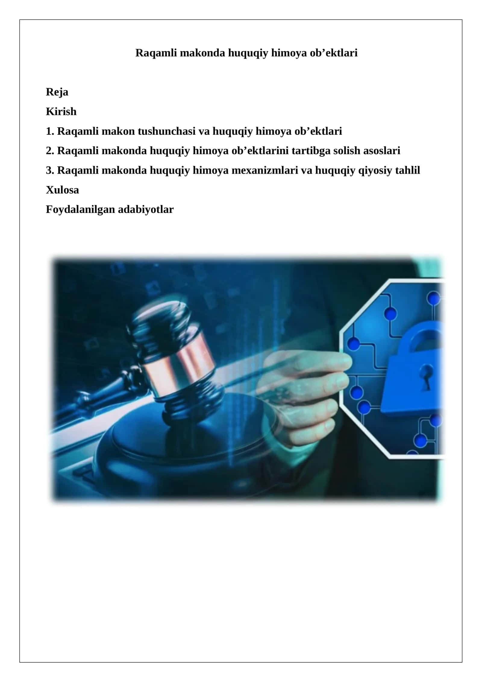 Raqamli makonda huquqiy himoya ob’ektlari 1