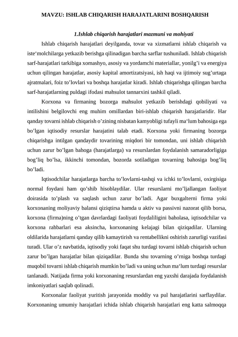 Ishlab chiqarish harajatlari 1