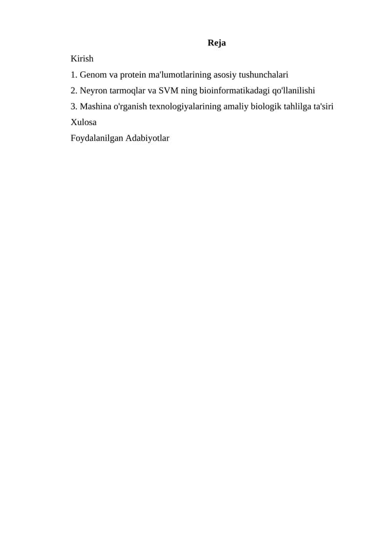 Neyron tarmoqlar va SVM ning bioinformatikadagi qo'llanilishi 1