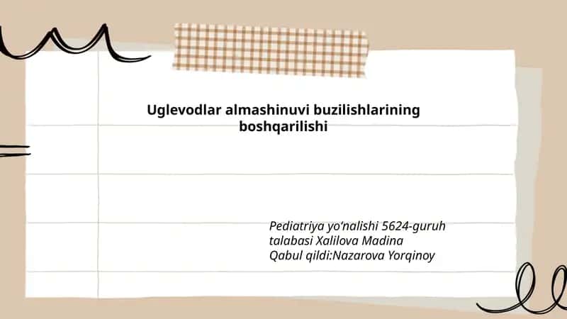 Uglevodlar almashinuvi buzilishlarining boshqarilishi 1
