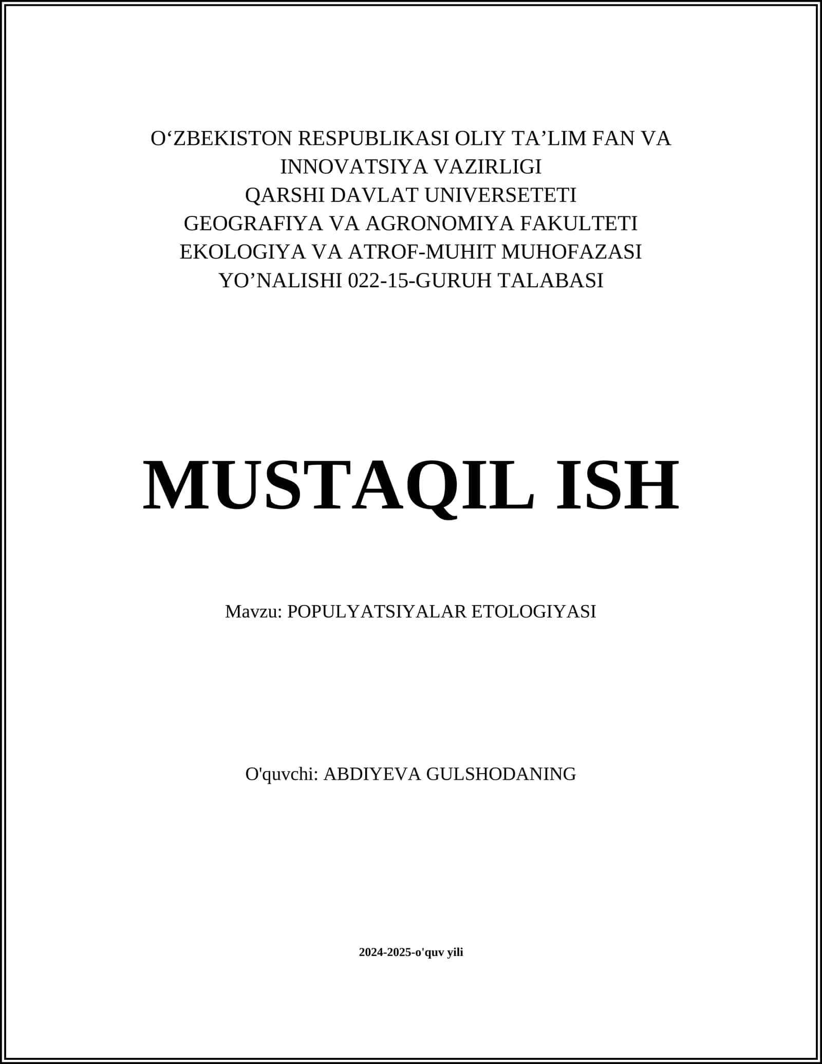 POPULYATSIYALAR ETOLOGIYASI 1