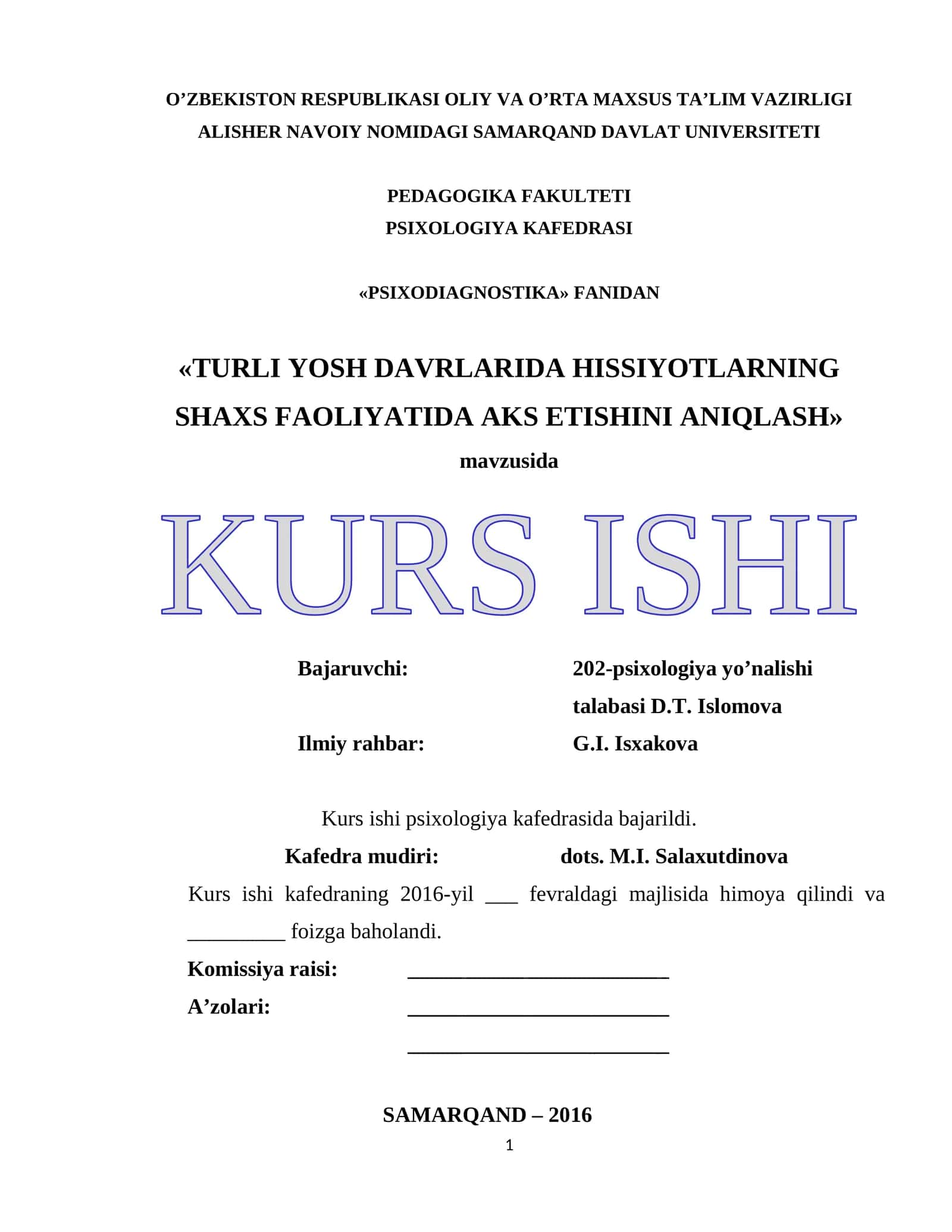 TURLI YOSH DAVRLARIDA HISSIYOTLARNING SHAXS FAOLIYATIDA AKS ETISHINI ANIQLASH 1