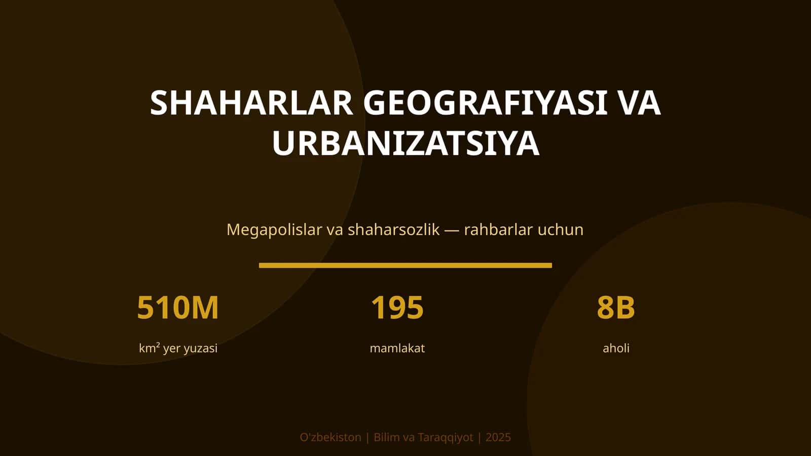 Megapolislar va shaharsozlik — rahbarlar uchun 1