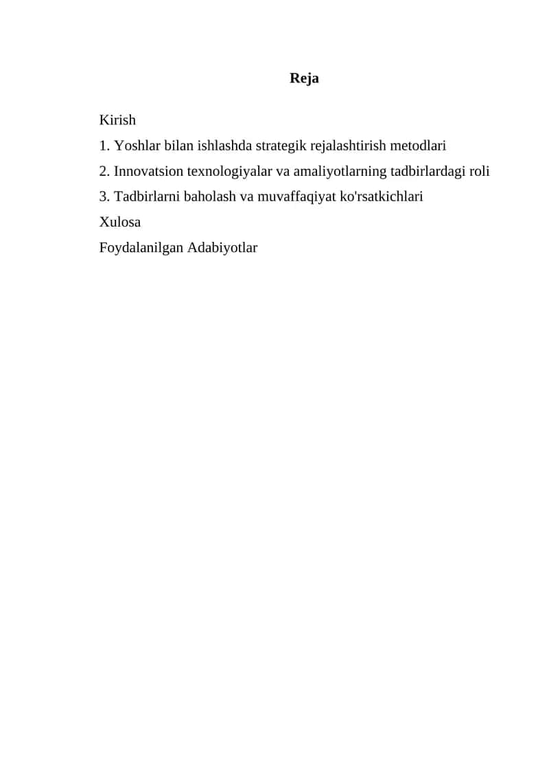 Tadbirlarni tashkil etish metodikasi 1
