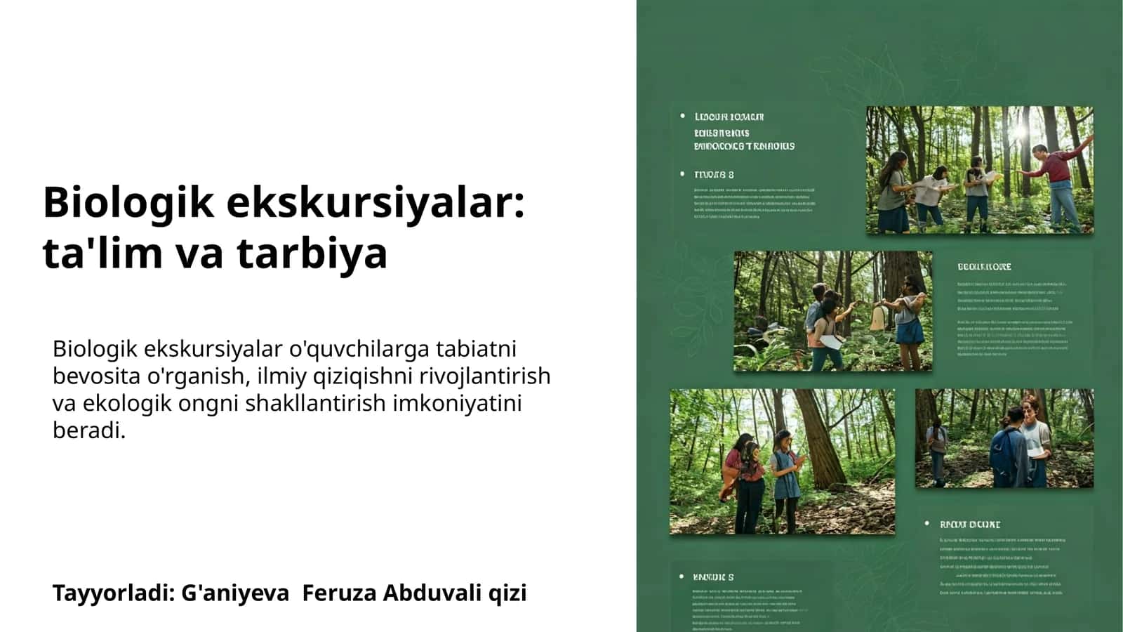 Biologik ekskursiyalar: ta'lim va tarbiya 1
