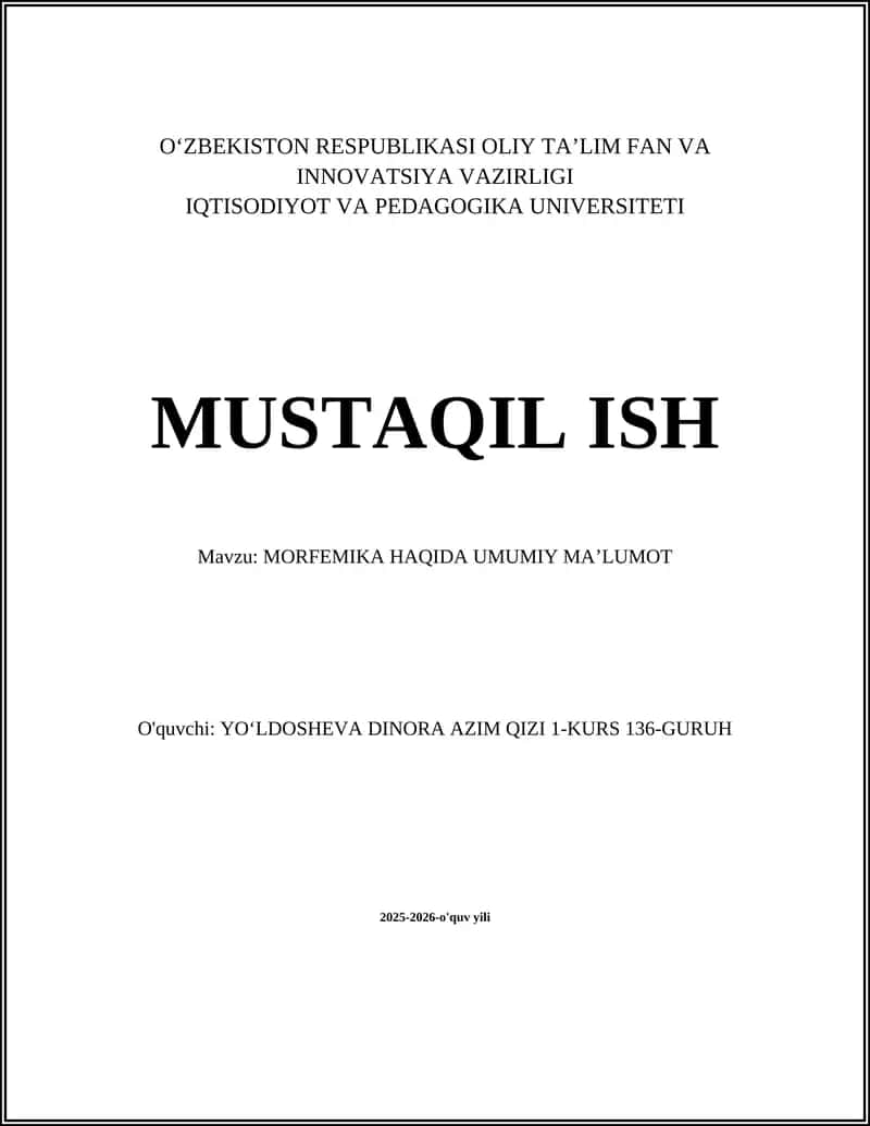 MORFEMIKA HAQIDA UMUMIY MAʼLUMOT 1