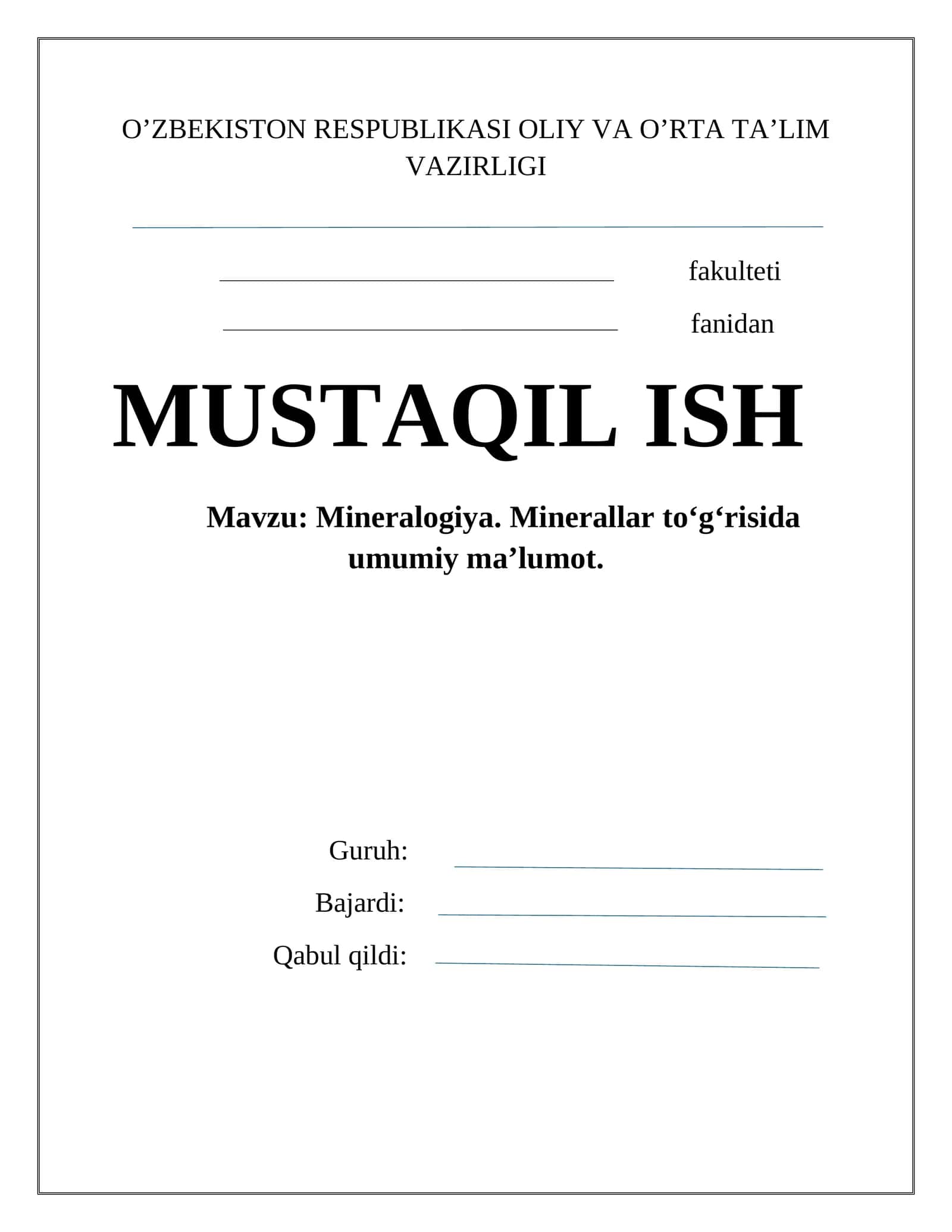 Mineralogiya. Minerallar to‘g‘risida umumiy ma’lumot 1