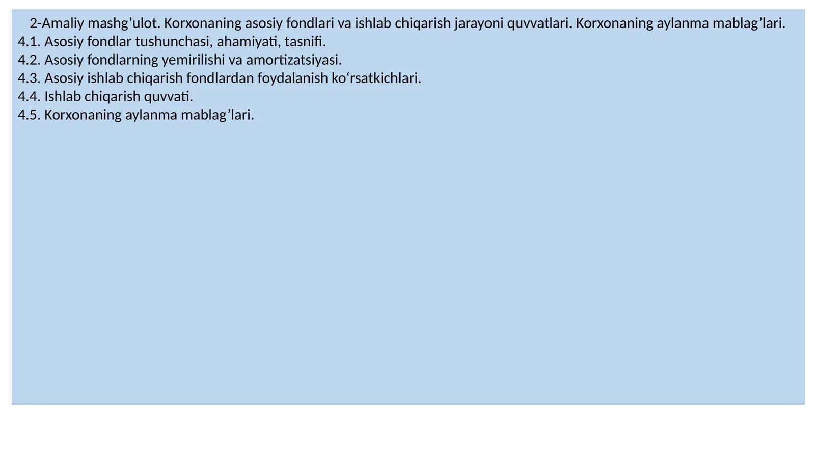 Asosiy Fondlar va Ishlab Chiqarish Jarayoni 1