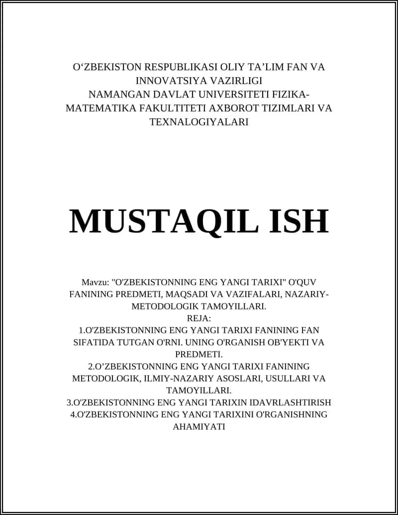 O'ZBEKISTONNING ENG YANGI TARIXI 1