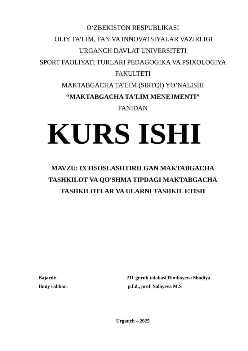 "MAKTABGACHA TA’LIM MENEJMENTI" 1