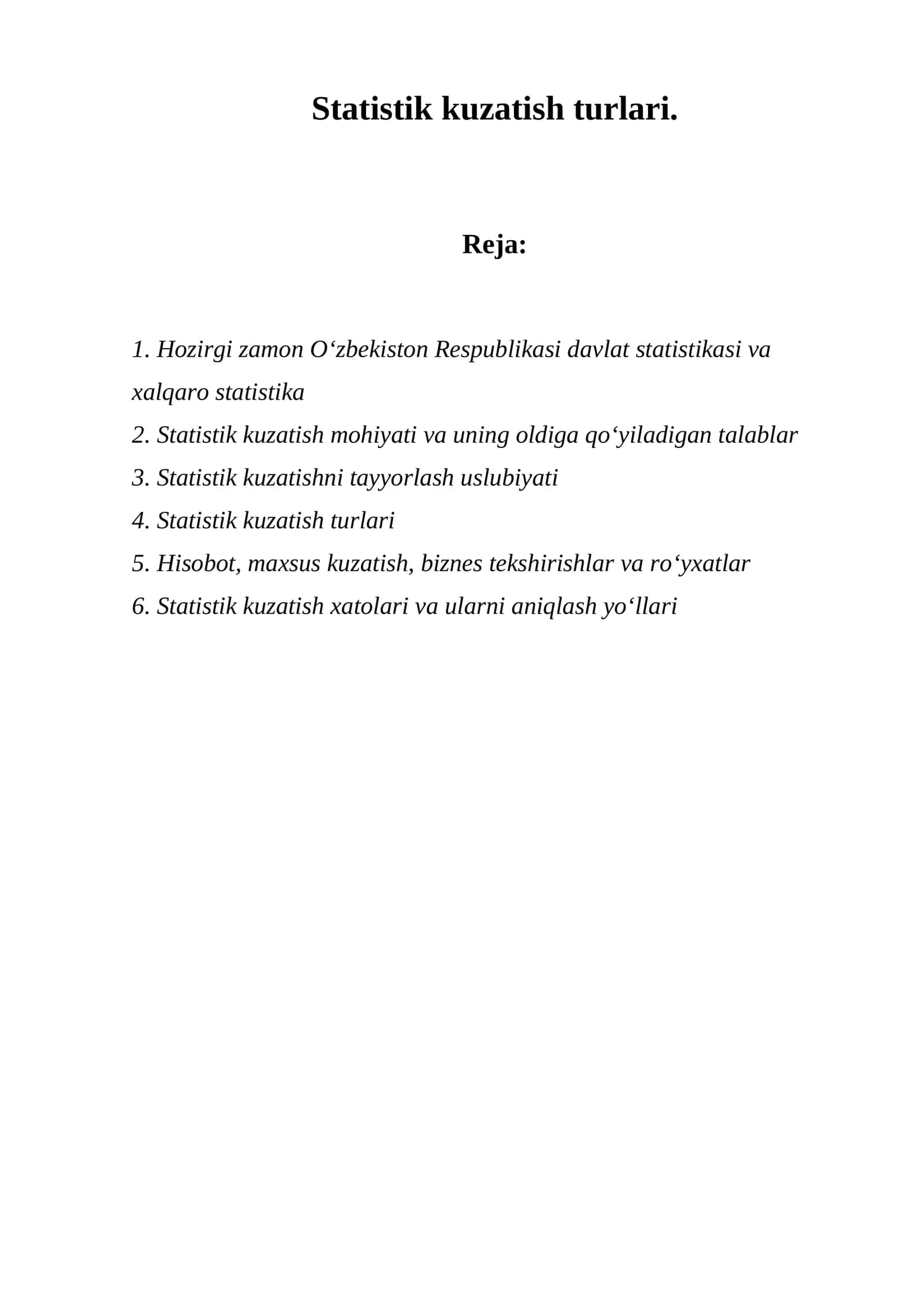 Statistik kuzatish turlari 1