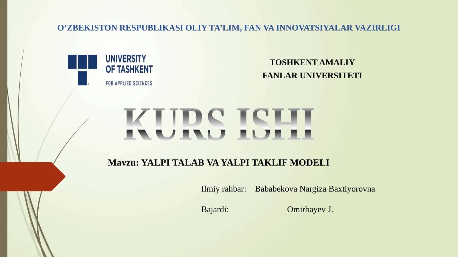 YALPI TALAB VA YALPI TAKLIF MODELI 1