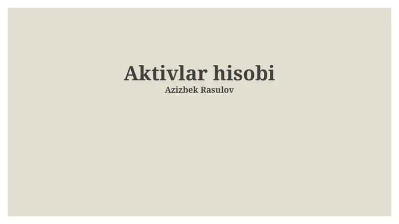 Aktivlar hisobi 1