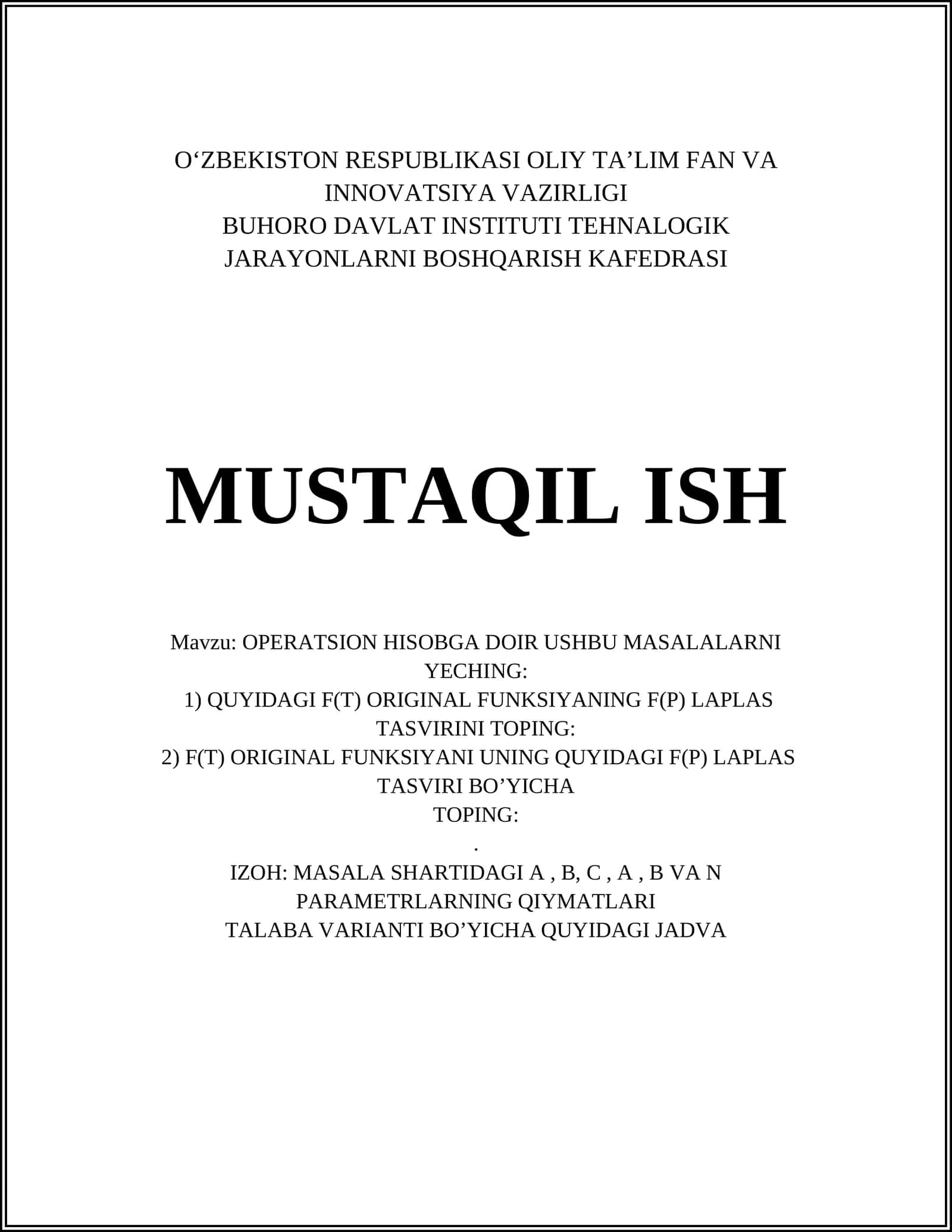 OPERATSION HISOBGA DOIR USHBU MASALALARNI YECHING 1