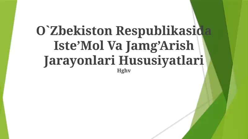 Iste'mol va Jamg'arish Jarayonlari 1