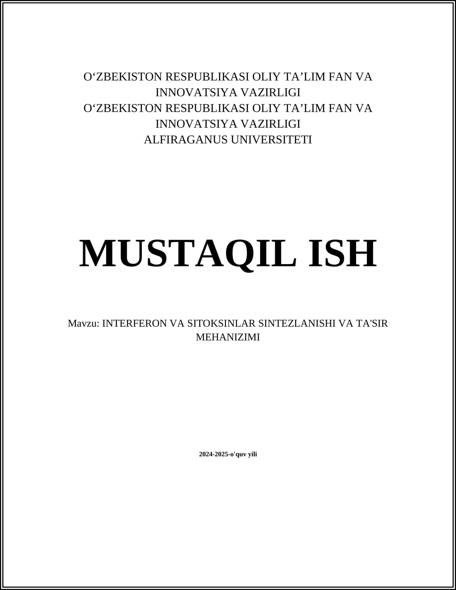 INTERFERON VA SITOKSINLAR SINTEZLANISHI VA TA'SIR MEHANIZIMI 1