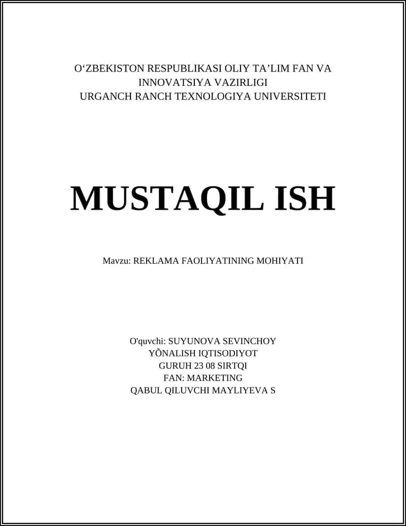 REKLAMA FAOLIYATINING MOHIYATI 1