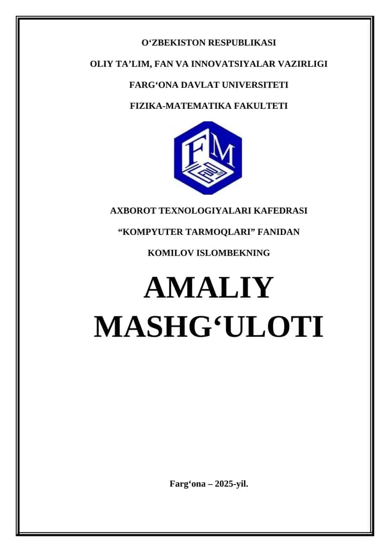 Tarmoq protokoli va marshrutlash protokollari 1