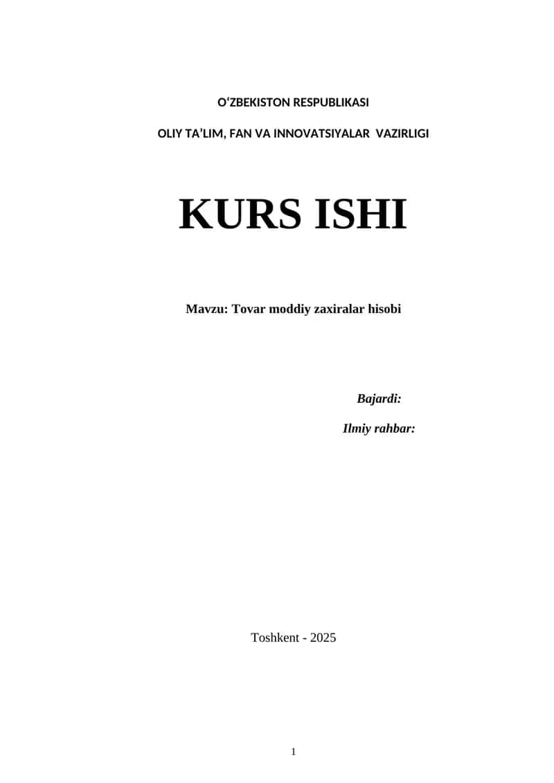 TOVAR MODDIY ZAXIRALAR HISOBI 1