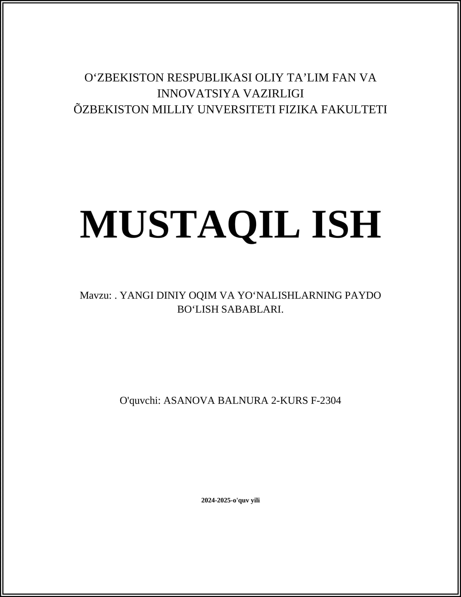 YANGI DINIY OQIM VA YO‘NALISHLARNING PAYDO BO‘LISH SABABLARI 1
