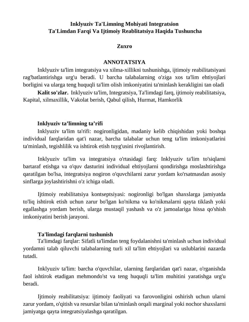 Inklyuziv Ta'Limning Mohiyati Integratsion 1