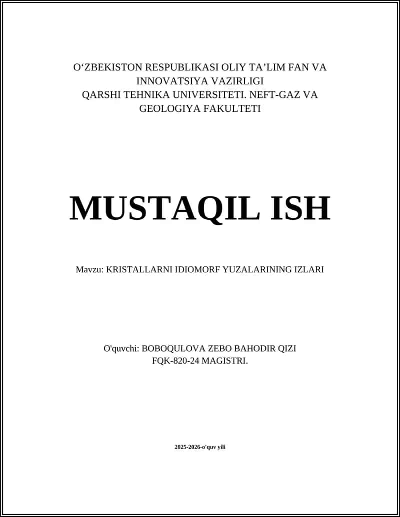 KRISTALLARNI IDIOMORF YUZALARINING IZLARI 1