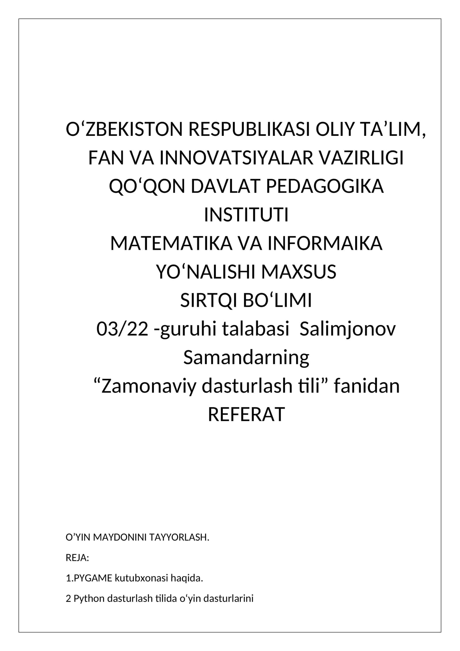 Zamonaviy dasturlash tili 1