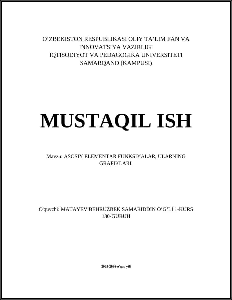 ASOSIY ELEMENTAR FUNKSIYALAR, ULARNING GRAFIKLARI 1