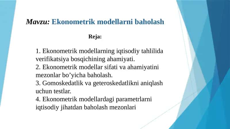 Ekonometrik modellarni baholash 1