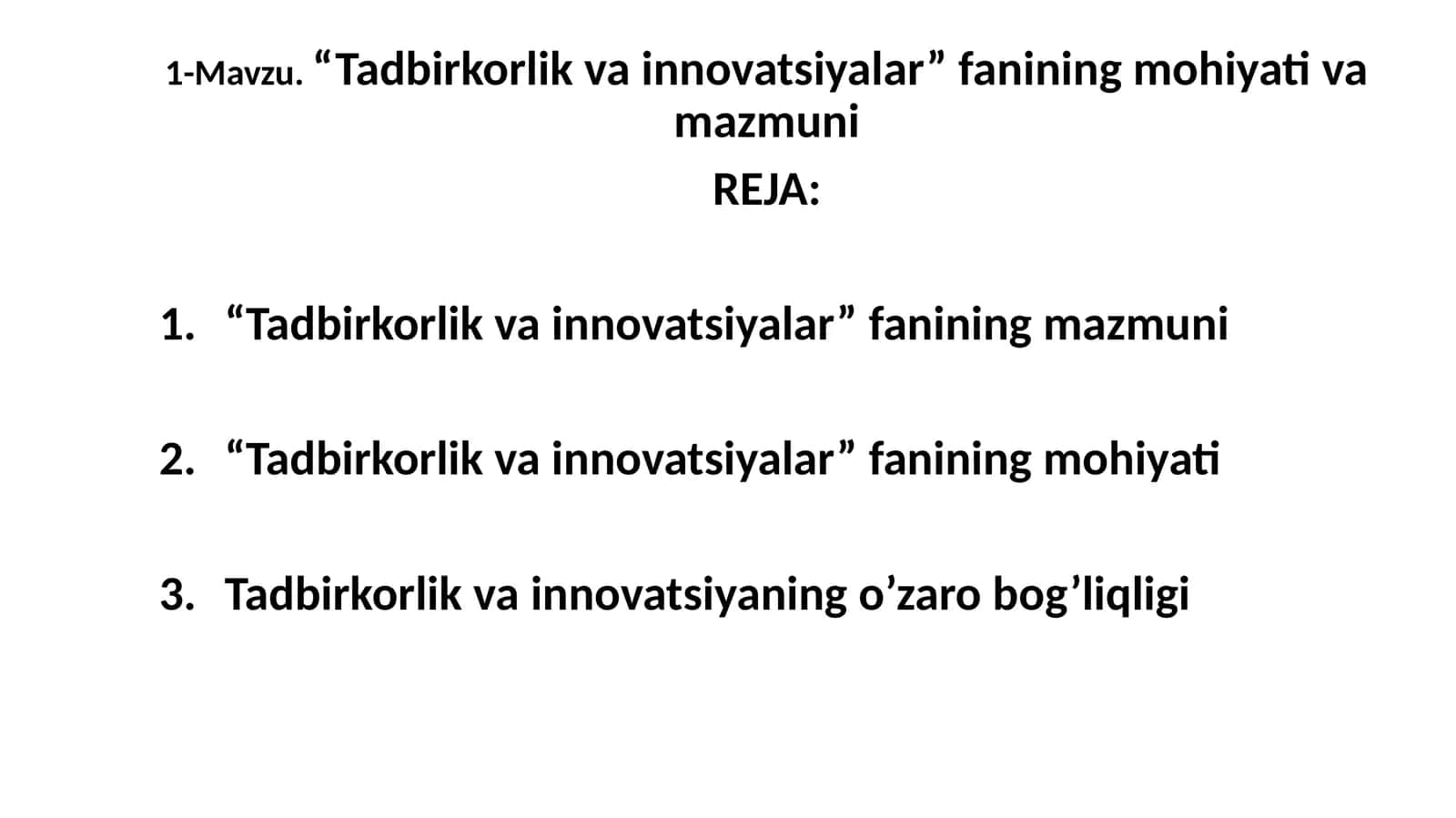Tadbirkorlik va innovatsiyalar 1