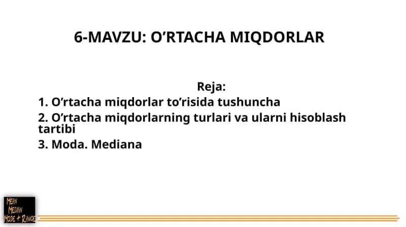 O’RTACHA MIQDORLAR 1