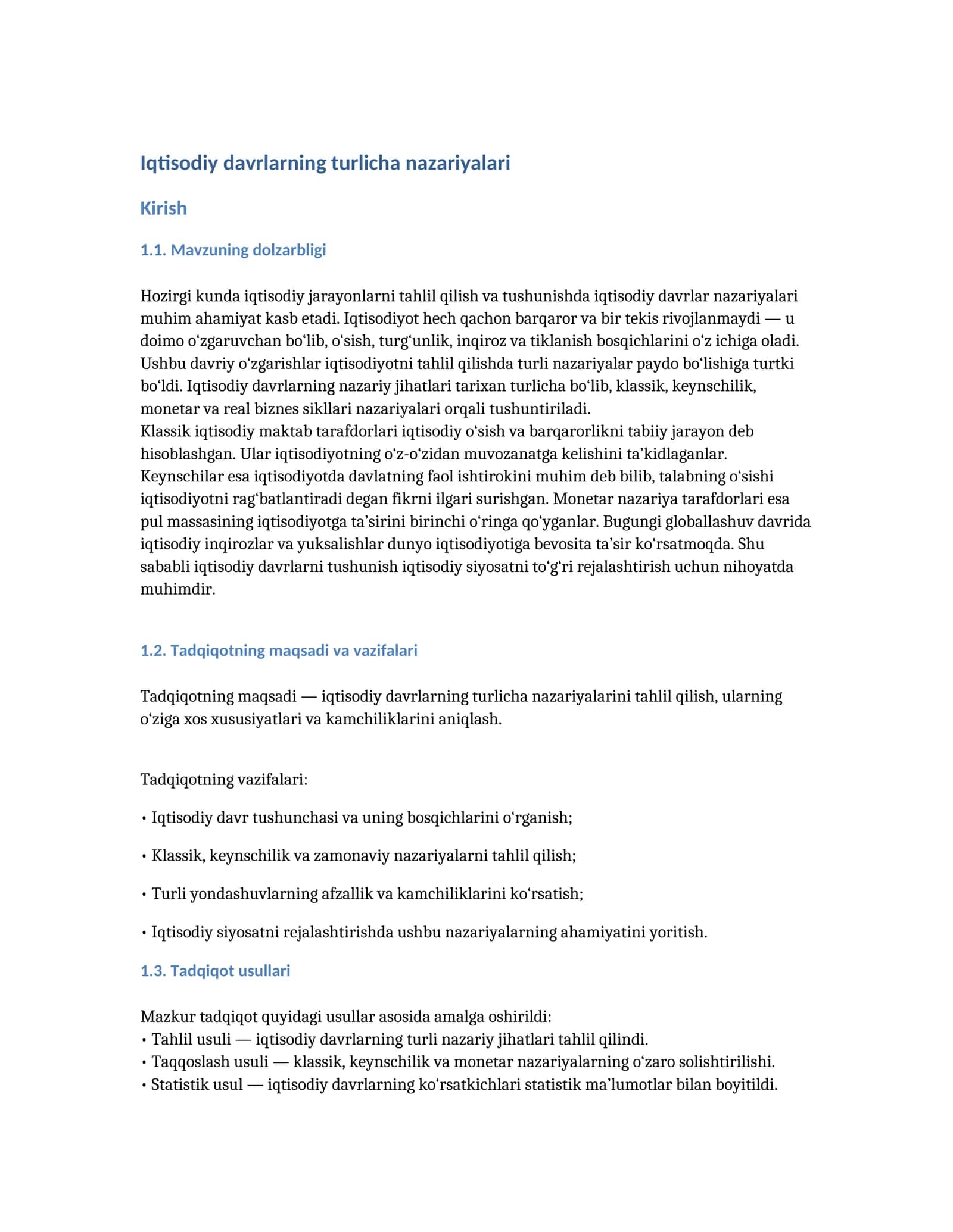 Iqtisodiy davrlarning turlicha nazariyalari 1