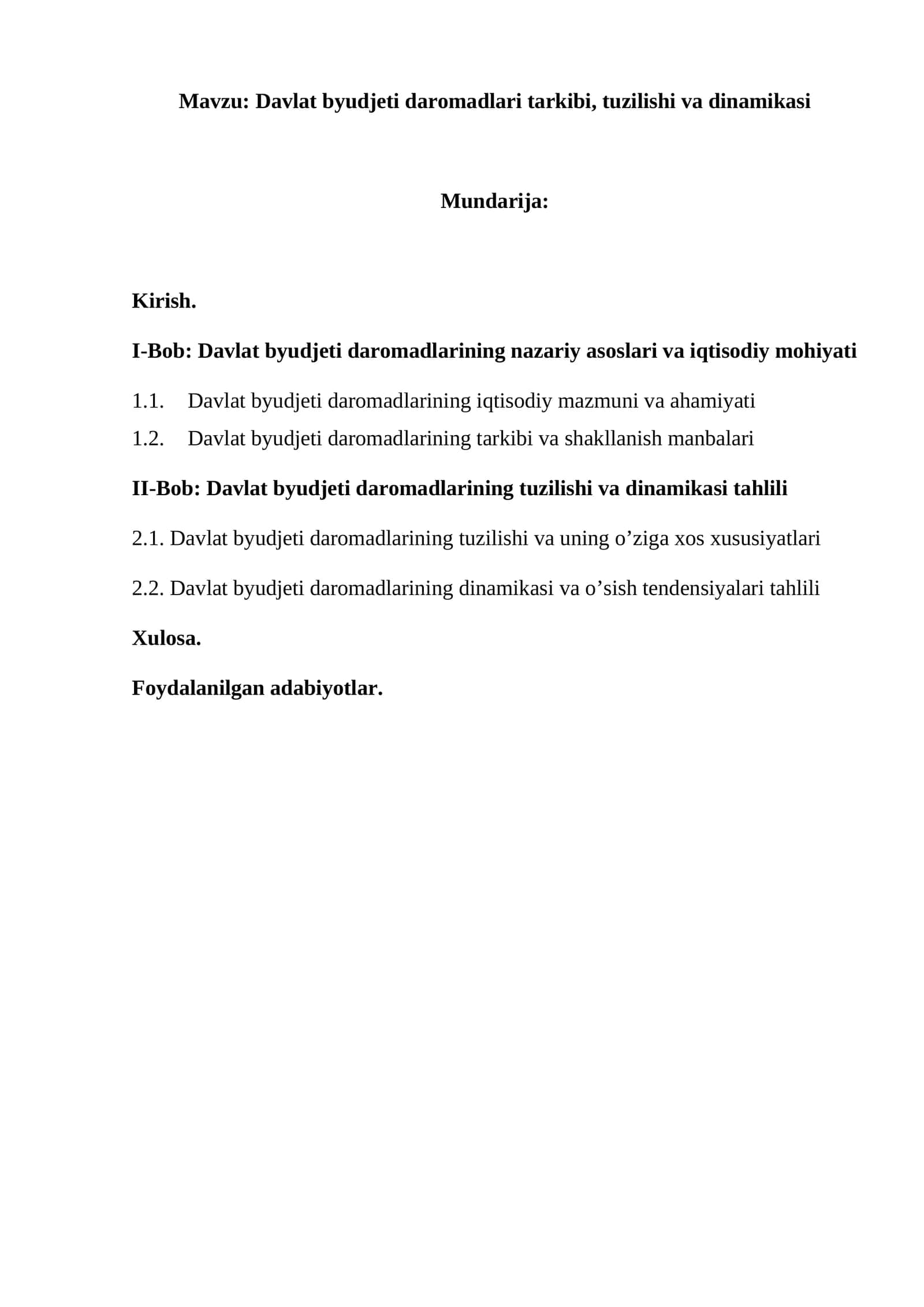 Davlat byudjeti daromadlari tarkibi, tuzilishi va dinamikasi 1