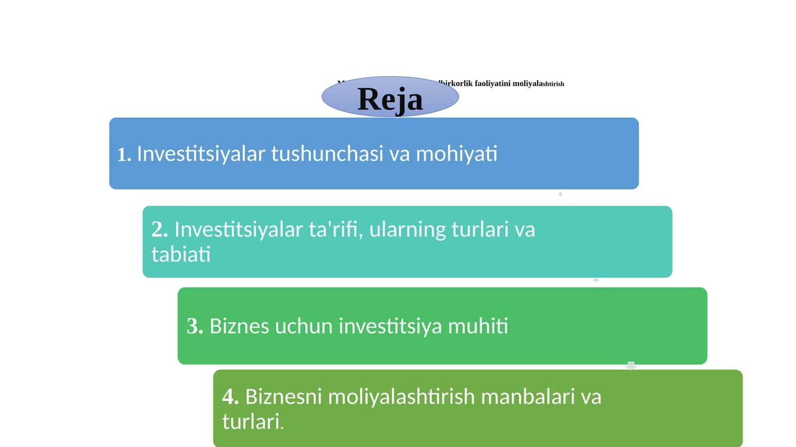 Investitsiyalar va tadbirkorlik faoliyatini moliyalashtirish 1