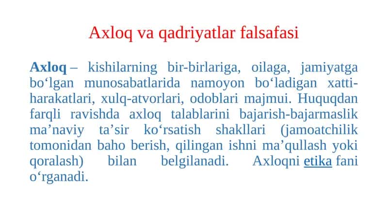 Axloq va qadriyatlar falsafasi 1